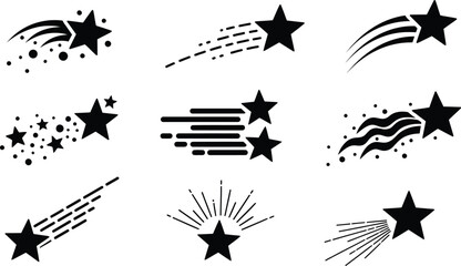 Fototapeta premium Collection of various stylized shooting star vector illustrations editable vector file