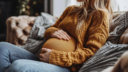 Pregnant woman rests peacefully indoors