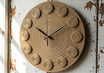 Rustic oval wall clock with textured surface and embossed numbers