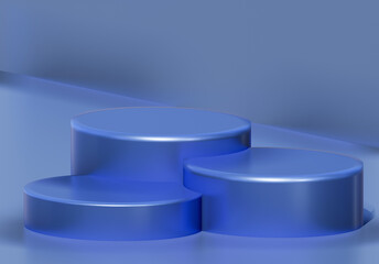 3d realistic blue podium metal color for your product showcase illustration presentation rendering background