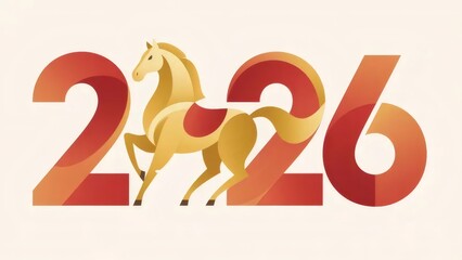 馬の年 2026 グラデーション 数字と馬のイラスト