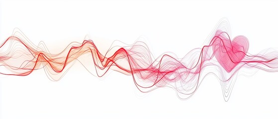 Abstract Red and Pink Wavy Lines Forming a Heart Shape on White Background