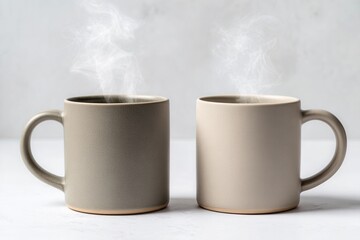 Obraz premium A pair of ceramic mugs filled with hot winter drinks like chocolate and tea