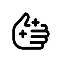 Illustration of a black hand with three fingers and two plus signs in a simple outline style design