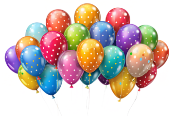 Festive Bunch of Colorful Polka Dot Balloons for Celebration on transparent background