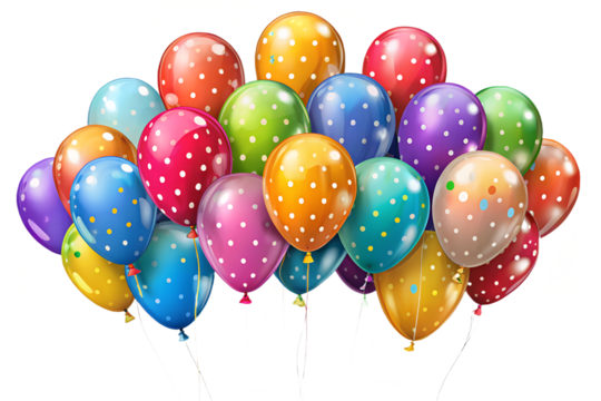 Festive Bunch of Colorful Polka Dot Balloons for Celebration on transparent background