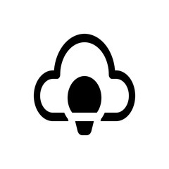 Illustration of a stylized black cloud shape with a circular lightbulb inside on a white background