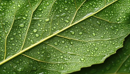 Fototapeta premium Close-up of a wet leaf, droplets