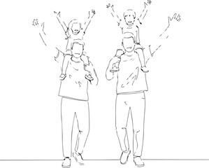 Parents and Children Playing Line Drawing