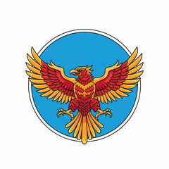 Fototapeta premium Majestic Fiery Bird Emblem Soaring With Open Wings In A Circle