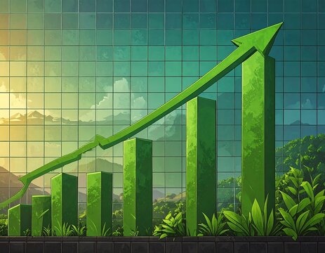 Green graph rising against a backdrop of nature - Powered by Adobe