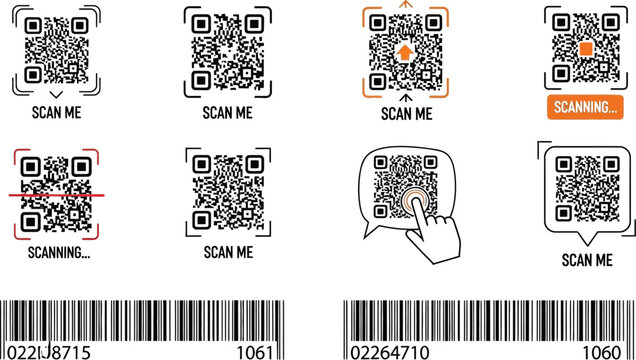Qr code and barcode scanning guide for mobile devices and apps editable vector