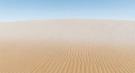 Serene desert landscape with gentle sand dunes under a clear blue sky, evoking tranquility and solitude