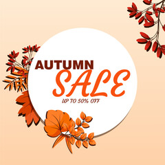 Autumn Sale Vector Banner with Fall Leaves Decoration