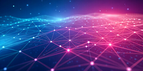 Futuristic holographic network graphs glowing on dark background