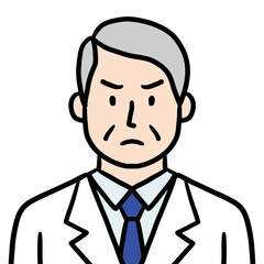 白衣のシニア男性 医師 科学者 研究者 怒りアイコン