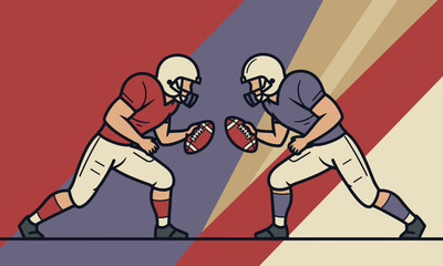 American Football Players Illustration, Sports Competition Concept