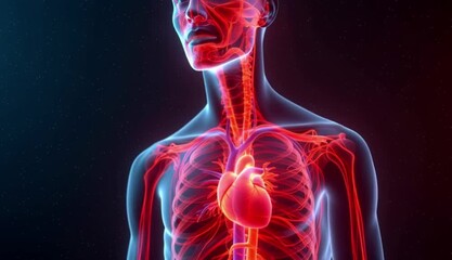 Illustration of Human Respiratory System Showing Lungs and Heart in Realistic Style