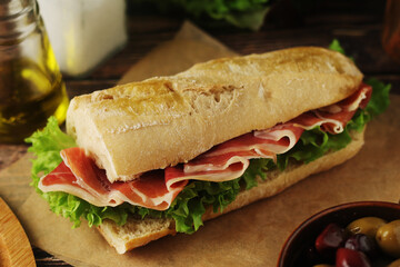 A spanish bocadillo sandwich with jamon	