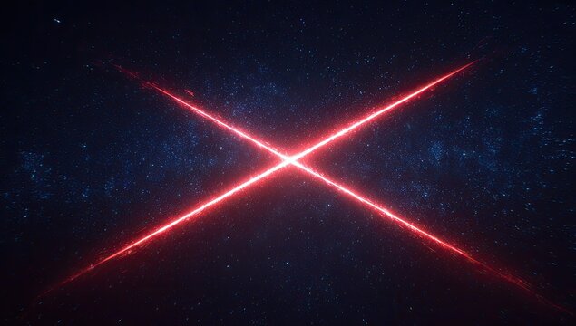 Red laser beams crisscrossing a dark starry background