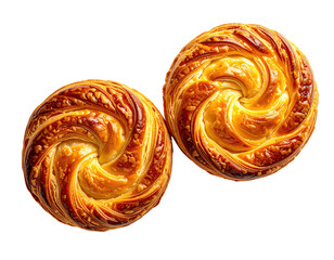Two golden-brown, swirl-patterned pastries, overhead view