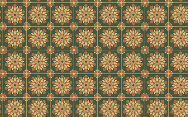Decorative Seamless Pattern flowers green and orange color, vintage seamless pattern, seamless pattern with floral pattern.