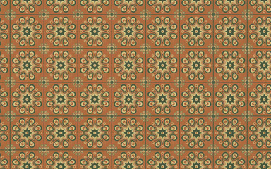 Decorative Seamless Pattern flowers green and orange color, vintage seamless pattern, seamless pattern with floral pattern.