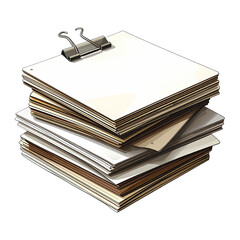 Stack of papers, various colors, held by metal clip