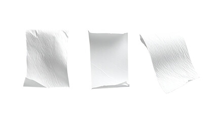 Three white, textured, rectangular shapes, appearing as packaging or paper