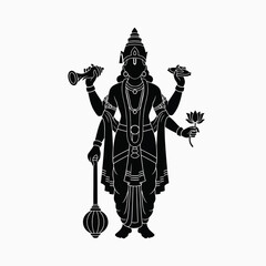 Obraz premium Depiction of Hindu Deity Vishnu Holding Sacred Symbols of Divinity and Power