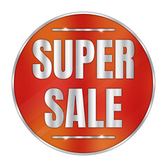 Super Sale Badge – Red Round Discount Sticker Icon with Transparent Background for Promotions and Marketing