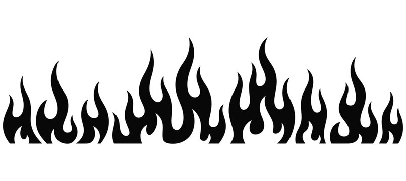 Bold black flames silhouette graphic design element on white background