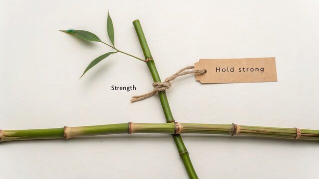 Bamboo and Green Leaf with Tag Encouraging Inner Strength and Resilience