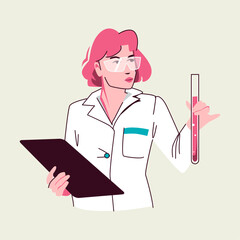 Scientist in a Lab Coat Holding a Test Tube and Clipboard