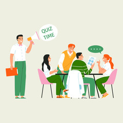 Group of diverse people participating in a fun and engaging team quiz game