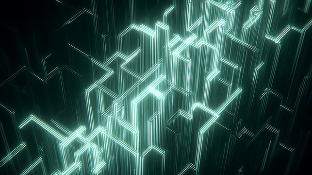 Abstract digital network with glowing geometric lines in a futuristic cyber space - Powered by Adobe
