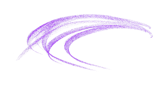 Hand drawn purple pencil lines, circles, stripes and squiggly lines on transparent background.