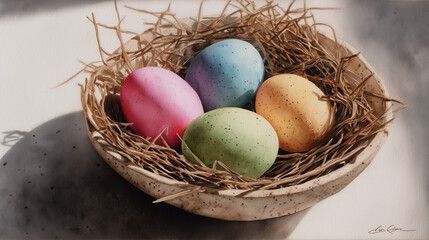 Fototapeta premium easter eggs in a nest
