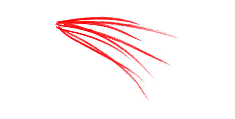 Hand drawn red pencil lines, circles, stripes and squiggly lines on transparent background.
