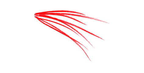 Hand drawn red pencil lines, circles, stripes and squiggly lines on transparent background.