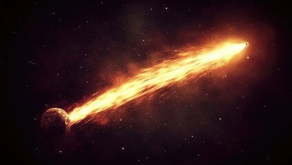 Fiery space object streaks across a cosmic scene