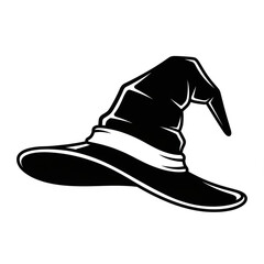 Black witch hat silhouette isolated on white background
