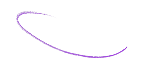 Hand drawn purple pencil lines, circles, stripes and squiggly lines on transparent background.
