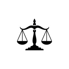 Black silhouette of scales of justice isolated on white background