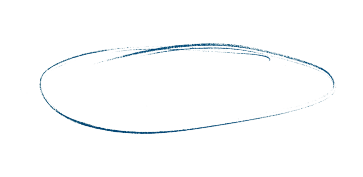 Hand drawn blue pencil lines, circles, stripes and squiggly lines on transparent background.