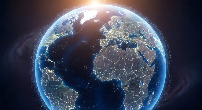 Glowing globe highlighting countries symbolizing worldwide democracy