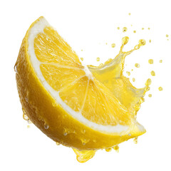 Lemon Slice with Juice Splash on a Transparent Background