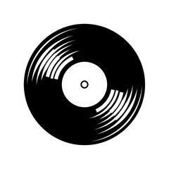 Black vinyl record silhouette isolated on white background