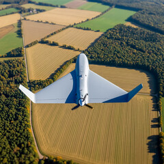 Russian unmanned aerial vehicle, military drone flies over the fields