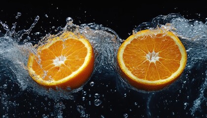 Orange halves in water splash (4)